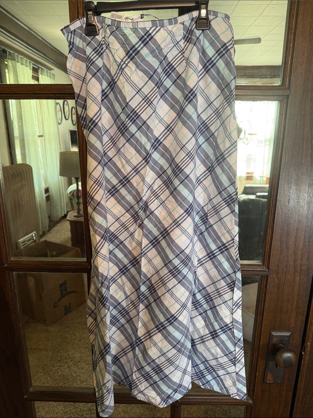 Tommy Hilfiger Women Plaid Maxi Skirt Navy Blue White Aqua Size 8 Preppy Classic - Picture 5 of 5